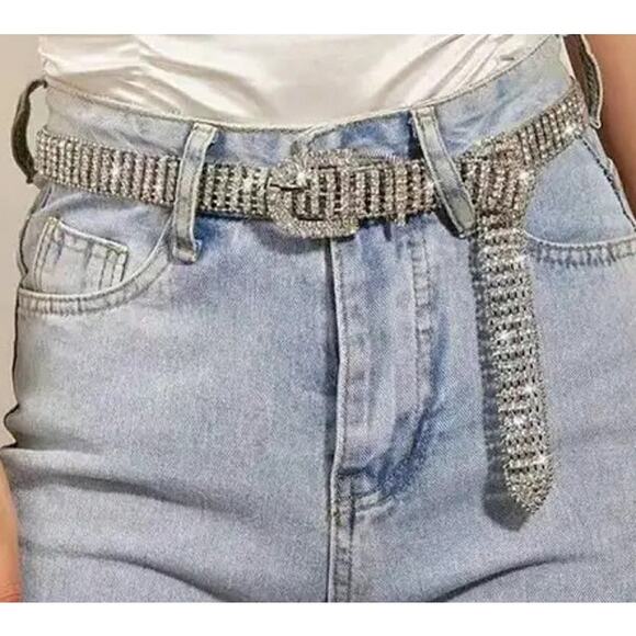 Vintage Rhinestone Western Belt 46” Length Bling Pop New Years Eve Heavy Buckle - Picture 8 of 8